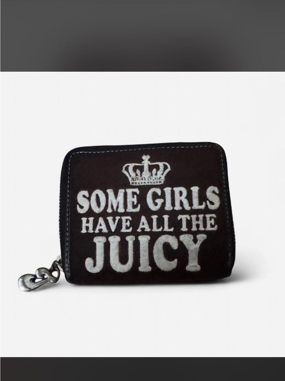 VINTAGE Juicy Couture Brown Wallet with White Text & Crown Motif